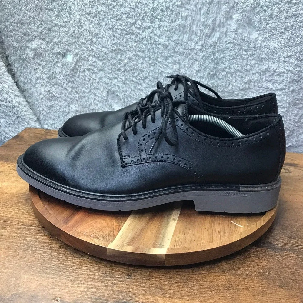 Cole Haan Go To Plain Toe Oxford Mens 13M Black Leather Brogue Derby Dress Shoes